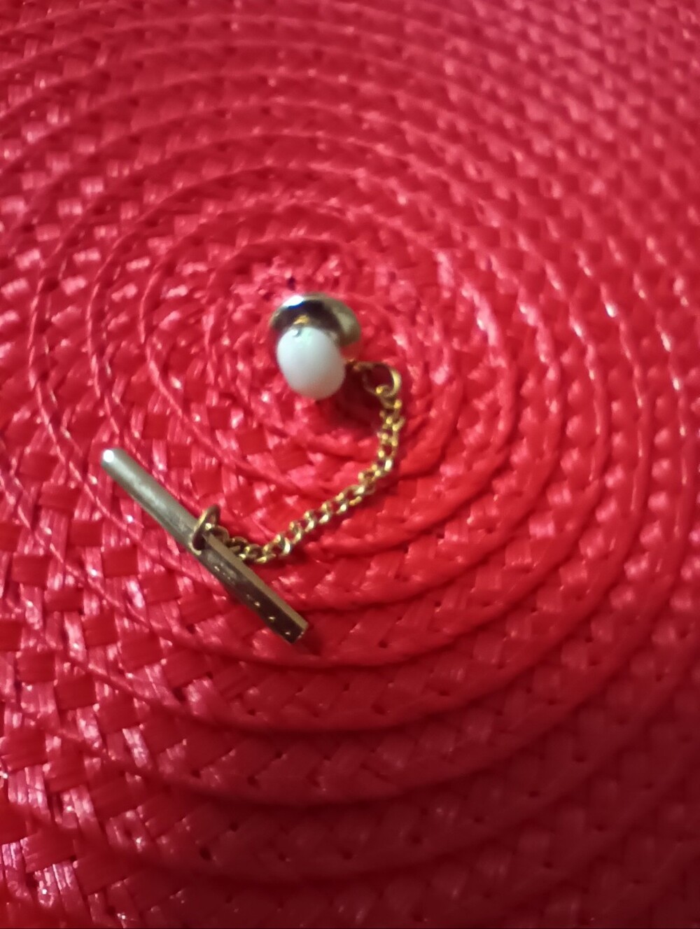 Vintage Tie Tack With Chain And Faux Opal